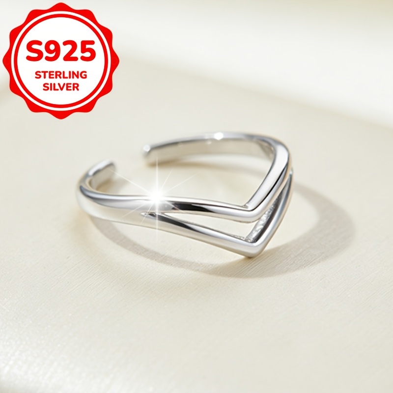 Women's V-Shaped Double Layer Toe Ring, S925 Silver Adjustable Ring